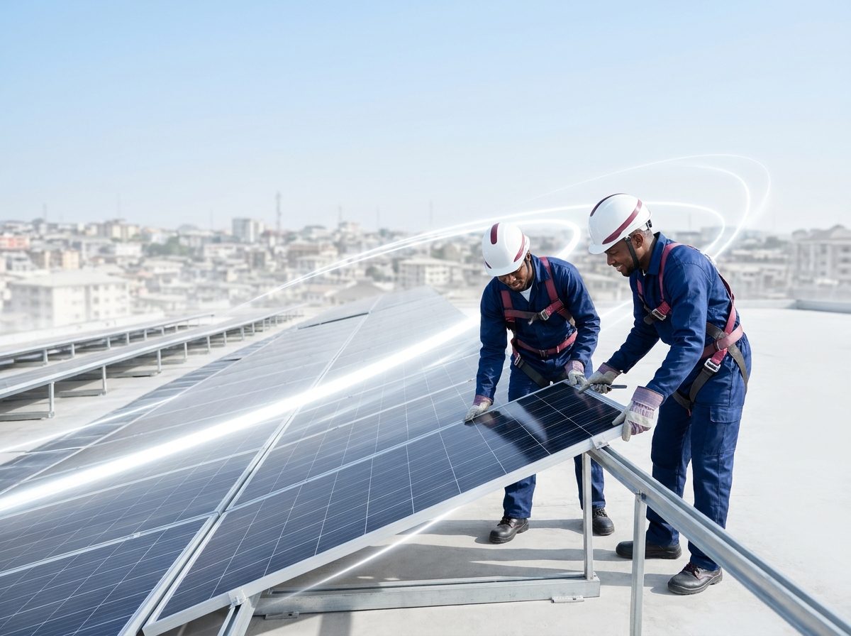Installers fitting solar panels